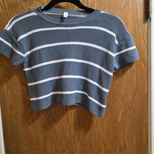 Wishlist Teal and White Crop Knit Sweater